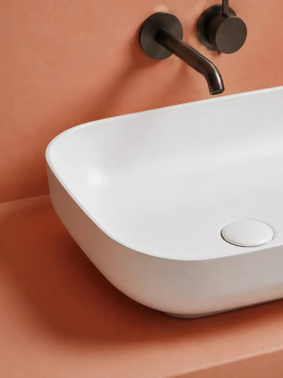 BBBIDET 2679 Matte White rounded rectangle countertop basin - thin rim detail