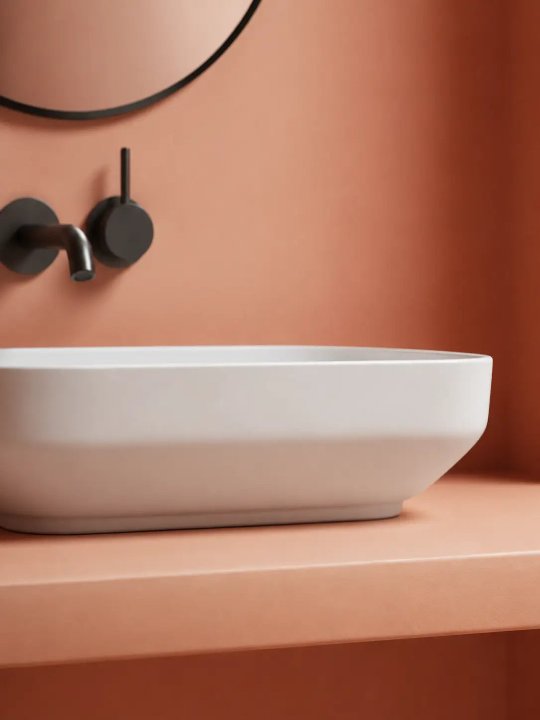 BBBIDET 2679 Matte White rounded rectangle countertop basin - integrated base detail