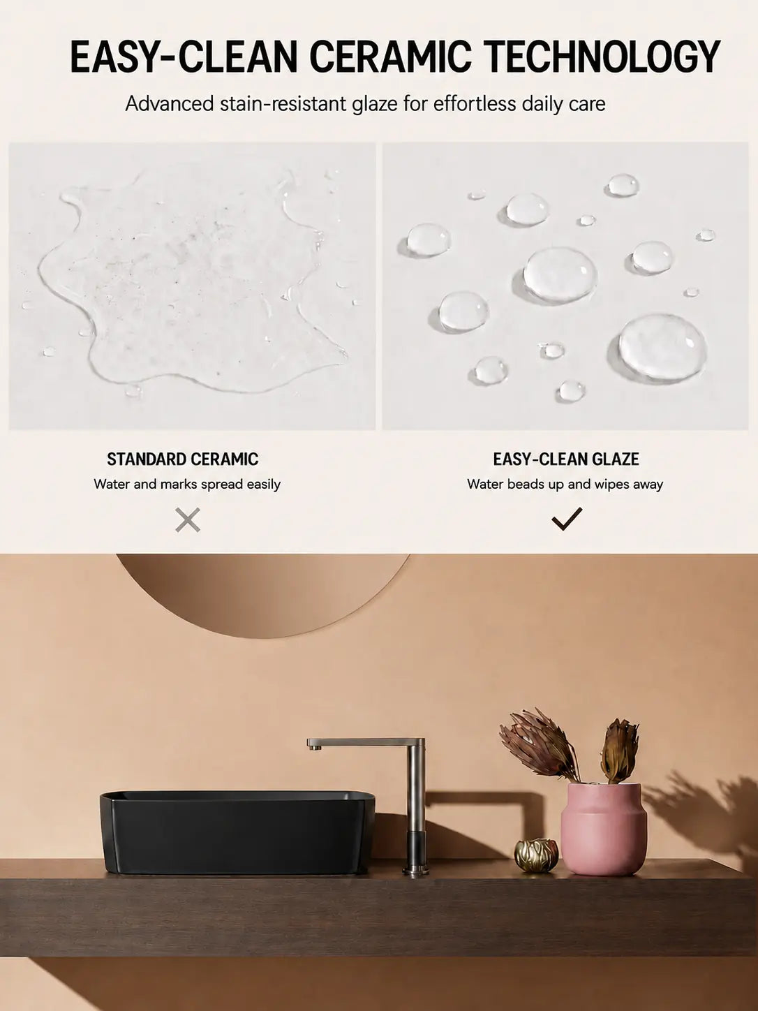 BBbidet 2690 Matte Black 550mm countertop basin – Easy-Clean ceramic technology