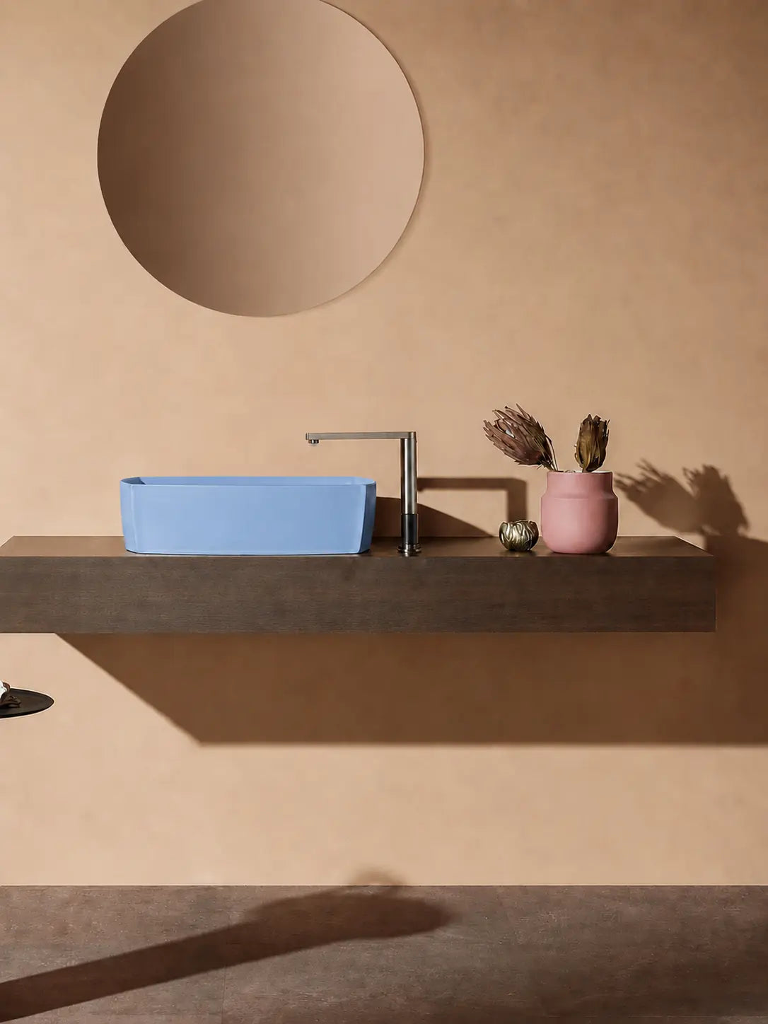 BBbidet 2690 Matte Blue 550mm countertop basin – hero bathroom scene