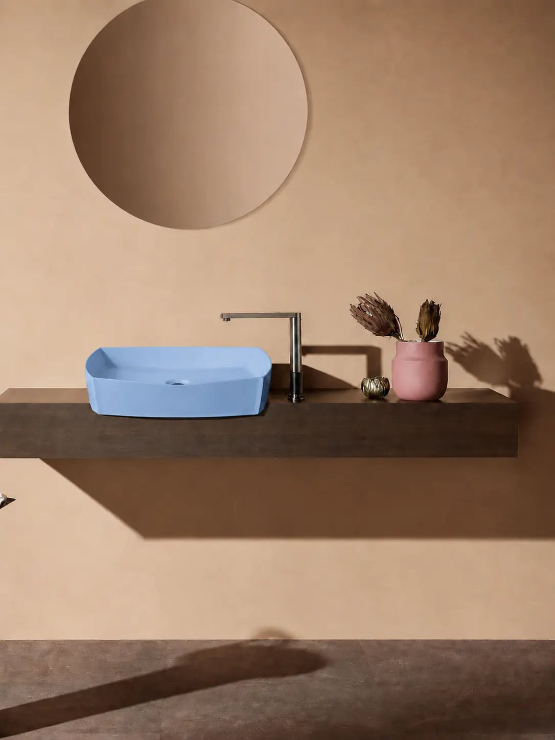 BBbidet 2690 Matte Blue 550mm countertop basin – front profile