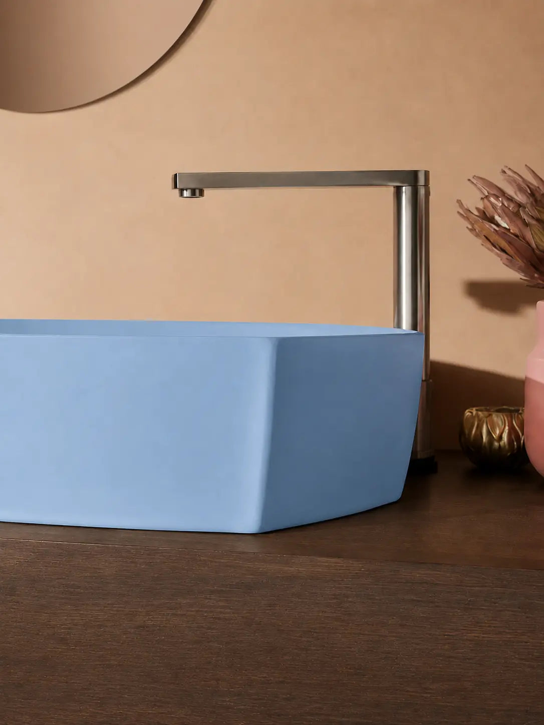 BBbidet 2690 Matte Blue 550mm countertop basin – seamless base detail