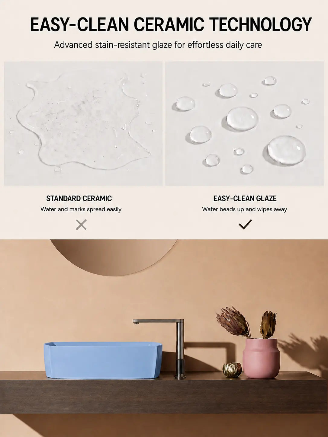BBbidet 2690 Matte Blue 550mm countertop basin – Easy-Clean ceramic technology