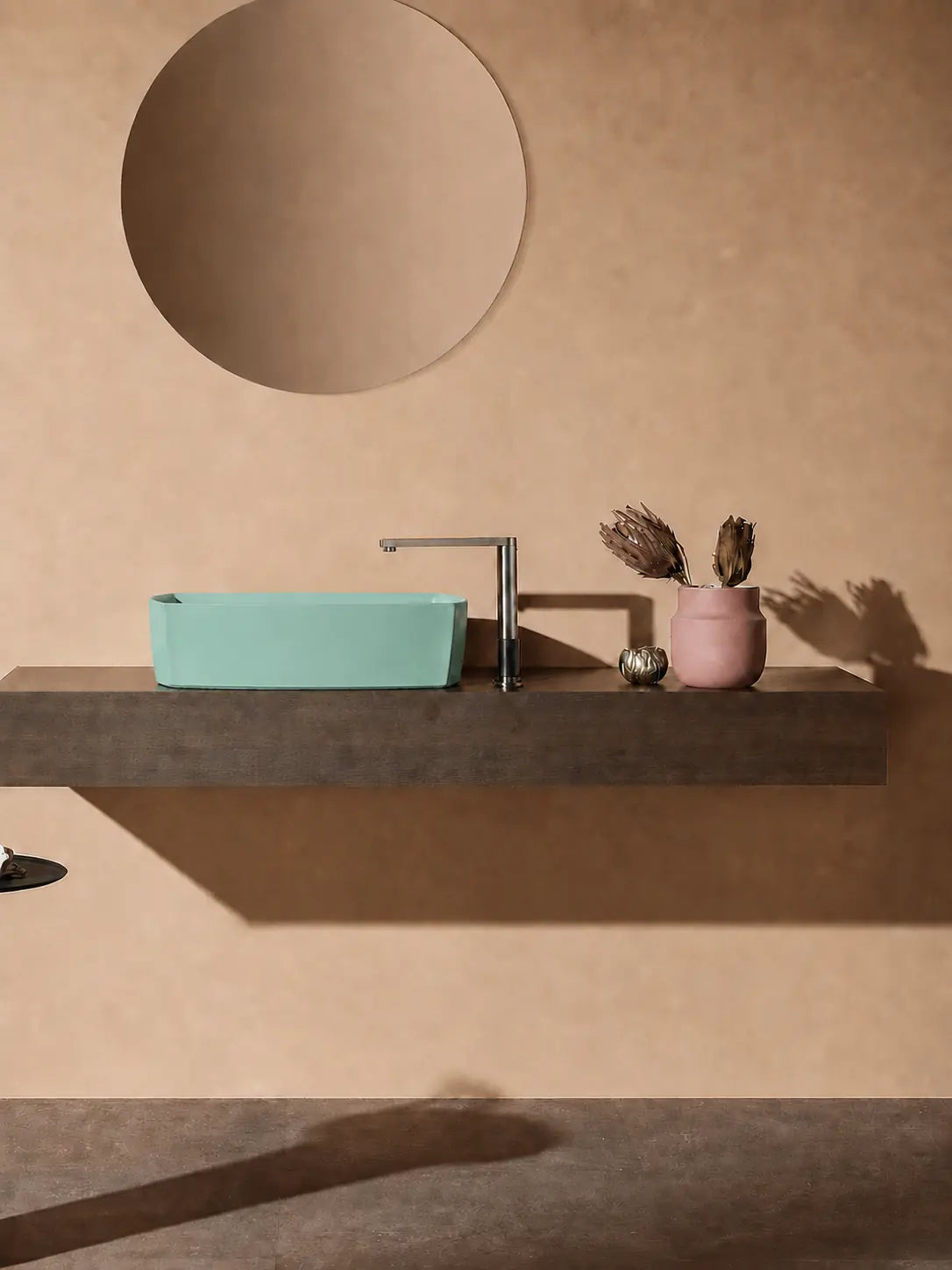 BBbidet 2690 Matte Green 550mm countertop basin – hero bathroom scene