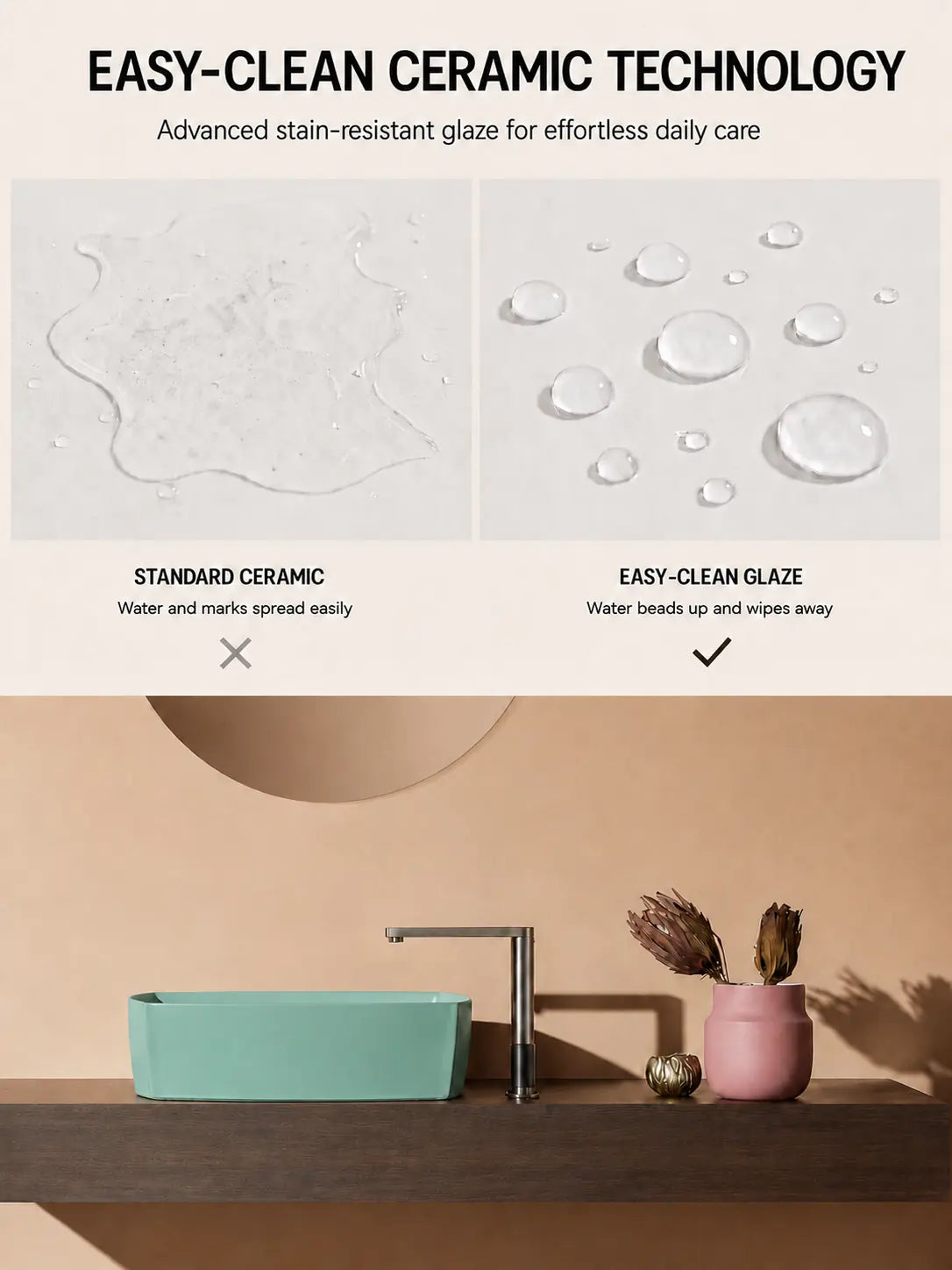 BBbidet 2690 Matte Green 550mm countertop basin – Easy-Clean ceramic technology