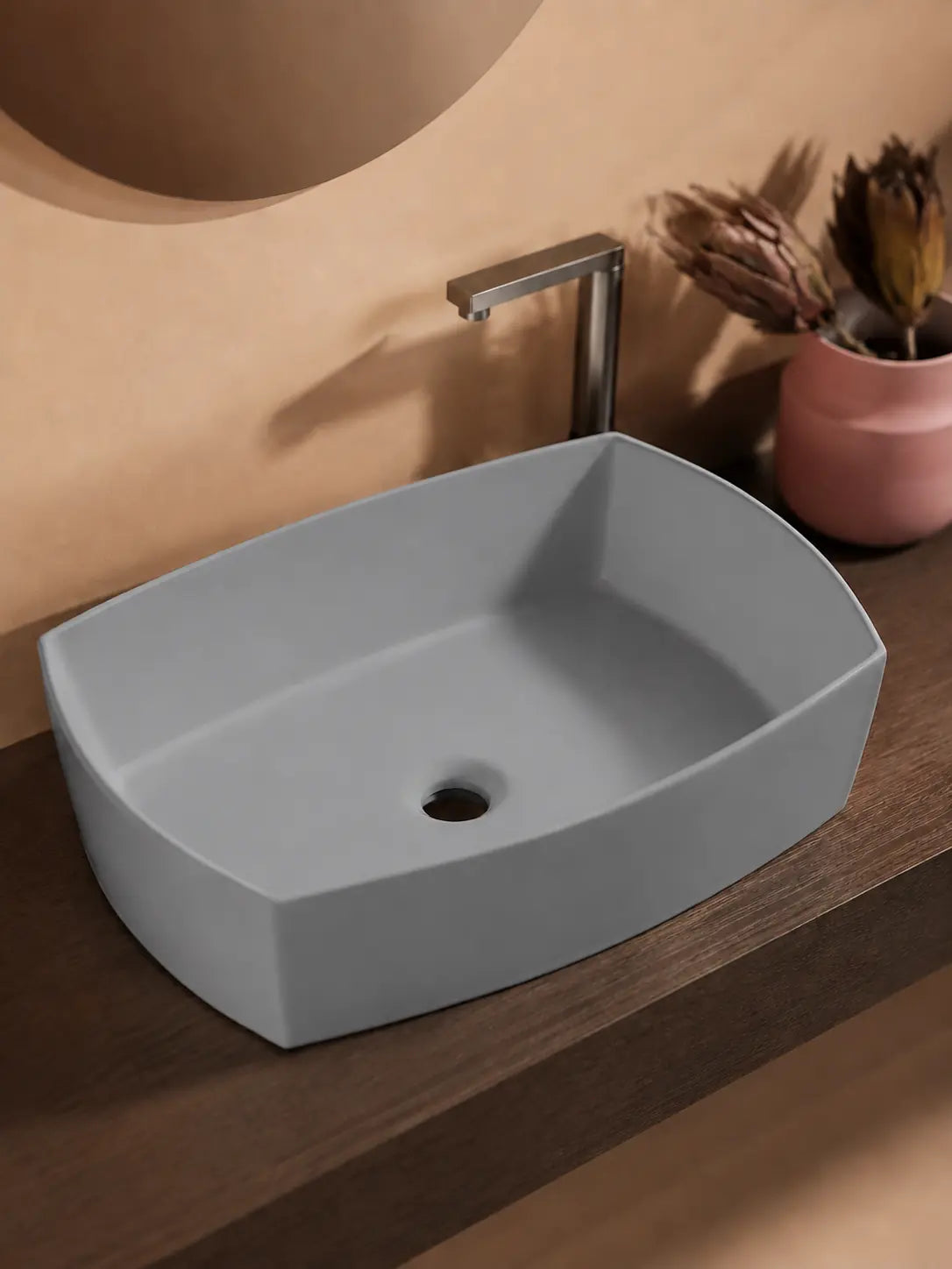 BBbidet 2690 Matte Gray 550mm countertop basin – open drain detail