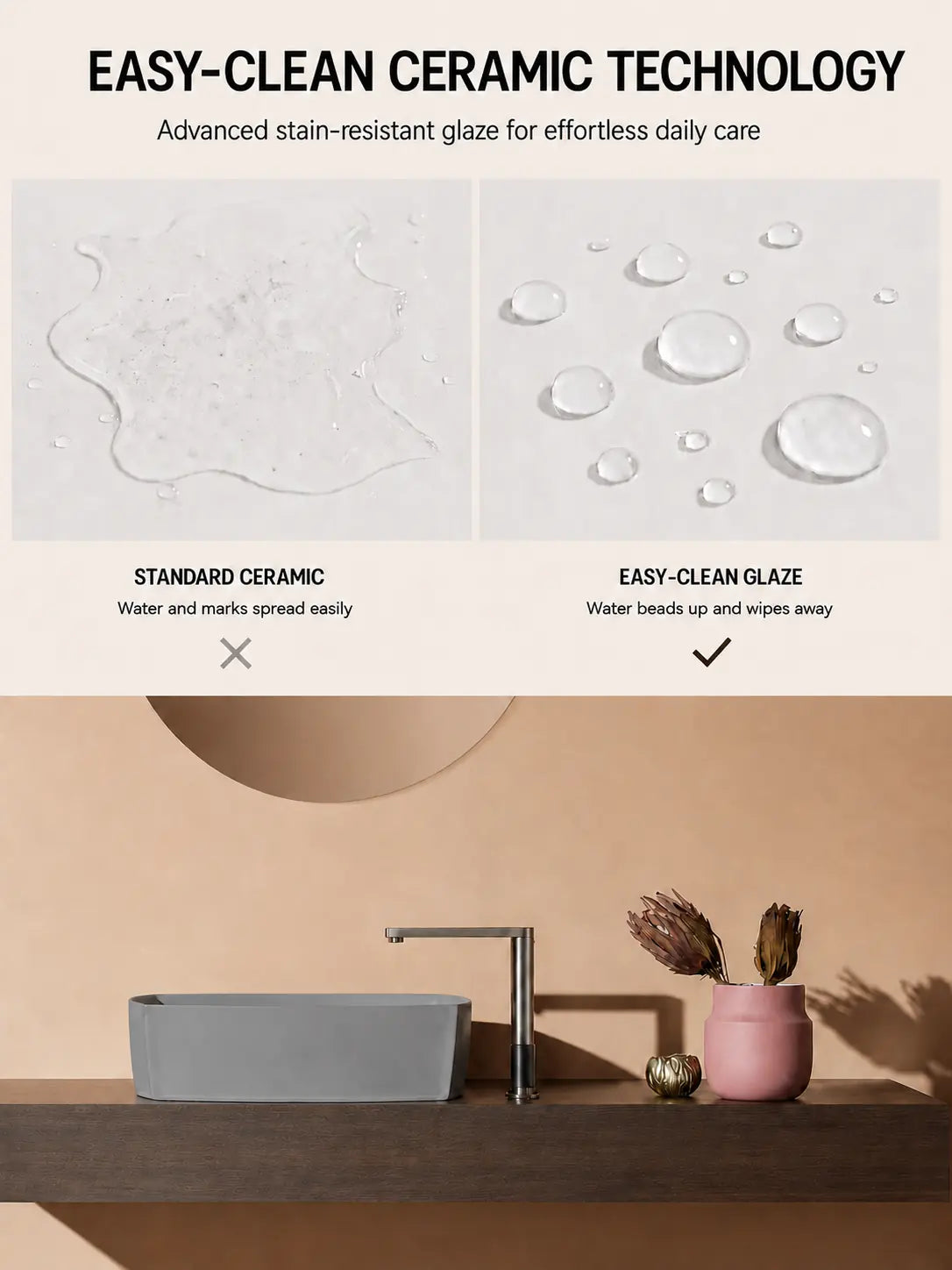 BBbidet 2690 Matte Gray 550mm countertop basin – Easy-Clean ceramic technology