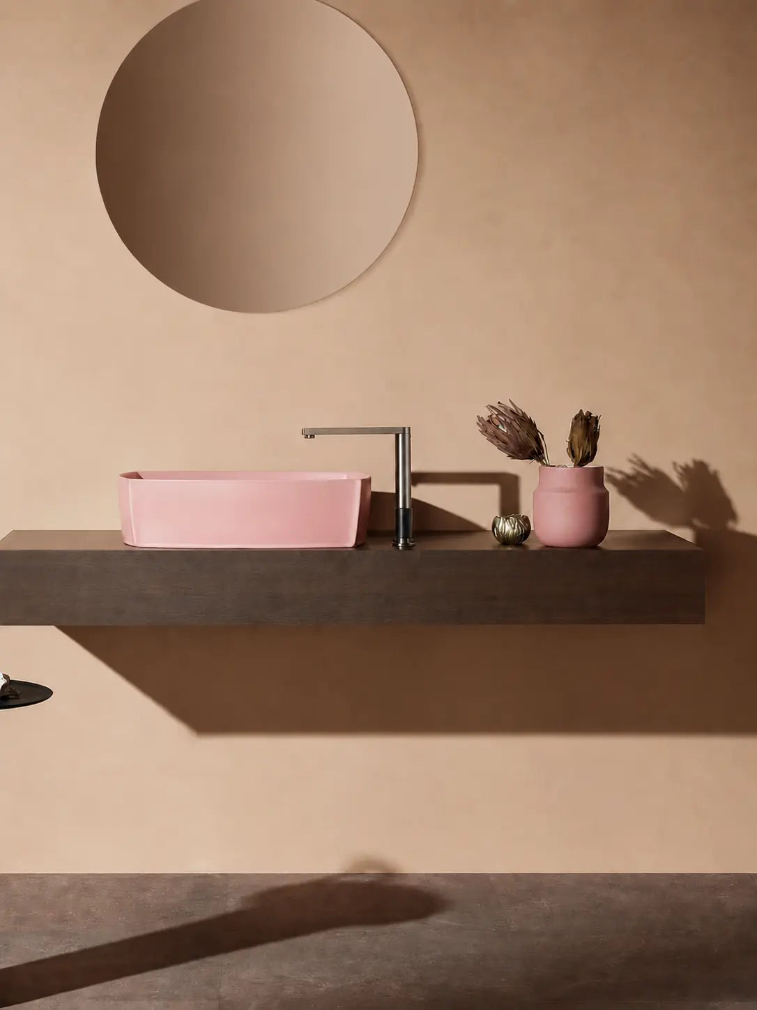 BBbidet 2690 Matte Pink 550mm countertop basin – hero bathroom scene
