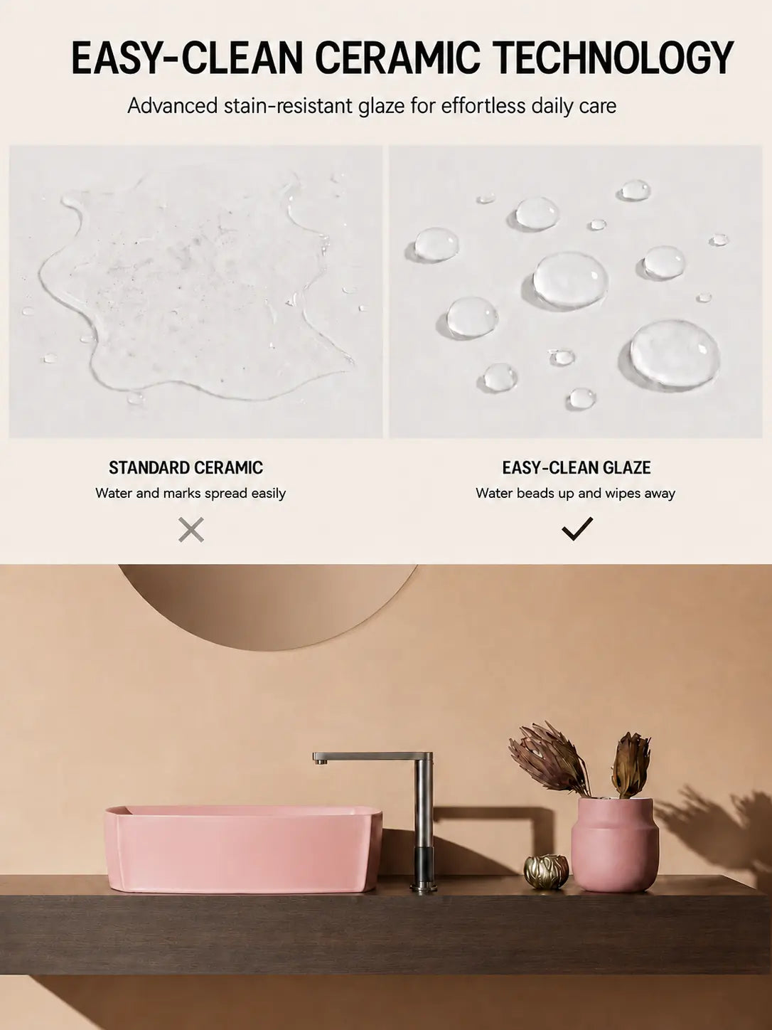 BBbidet 2690 Matte Pink 550mm countertop basin – Easy-Clean ceramic technology