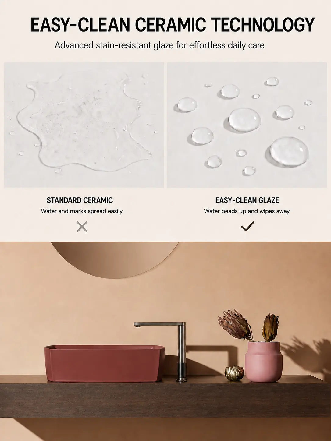 BBbidet 2690 Matte Red 550mm countertop basin – Easy-Clean ceramic technology