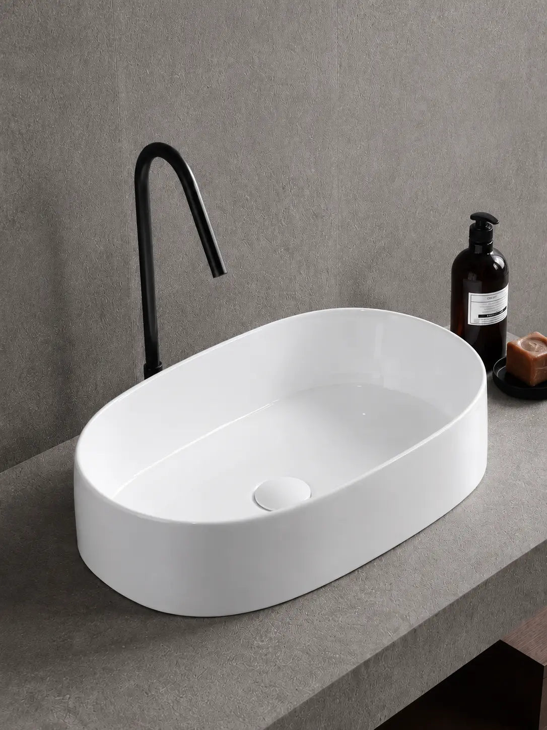 BBbidet 2691M2 glossy white oval countertop basin — alternate angle