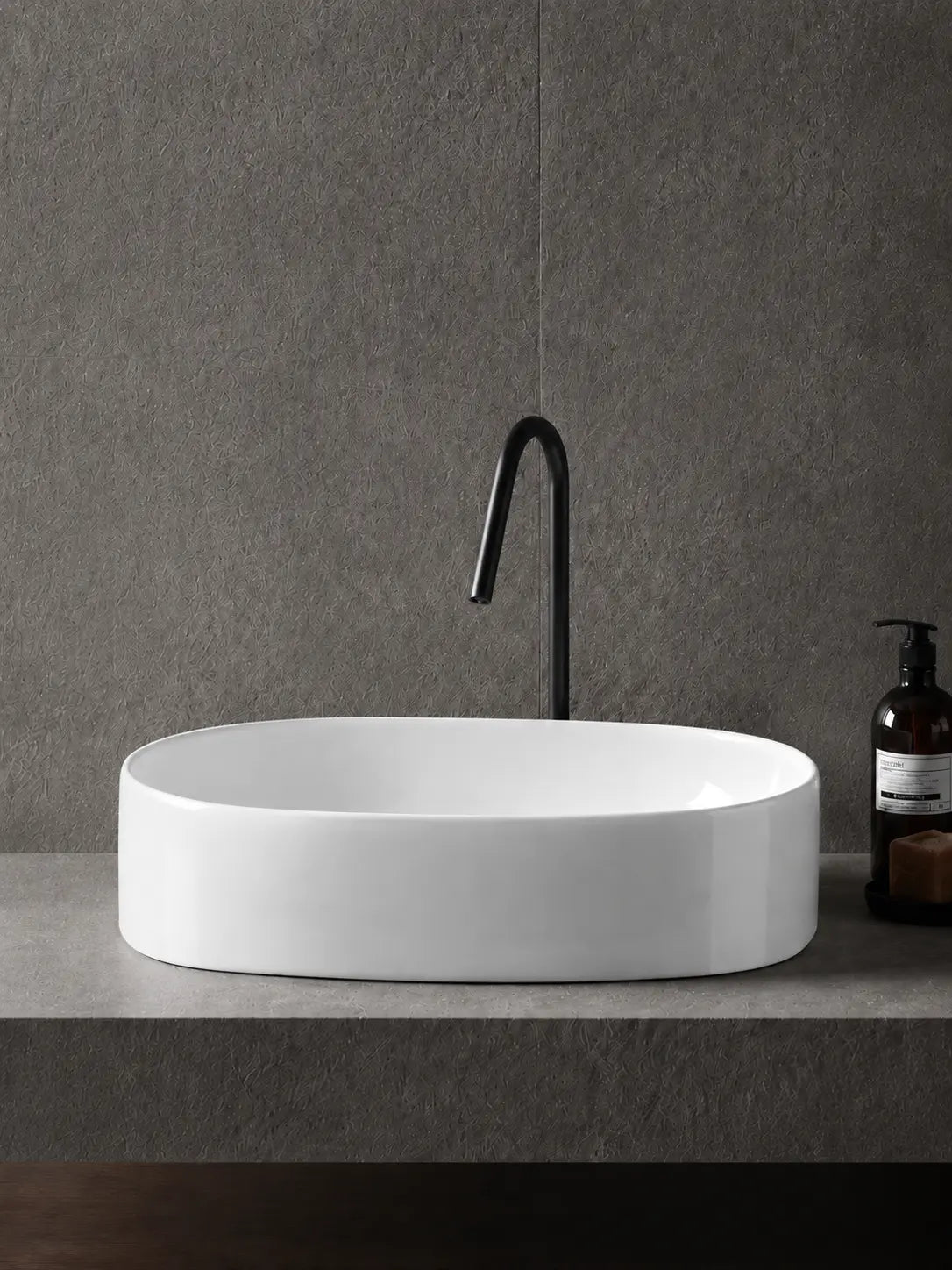 BBbidet 2691M2 glossy white oval countertop basin — front elevation