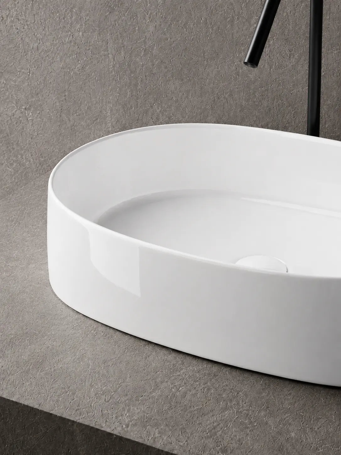BBbidet 2691M2 glossy white oval countertop basin — thin rim detail