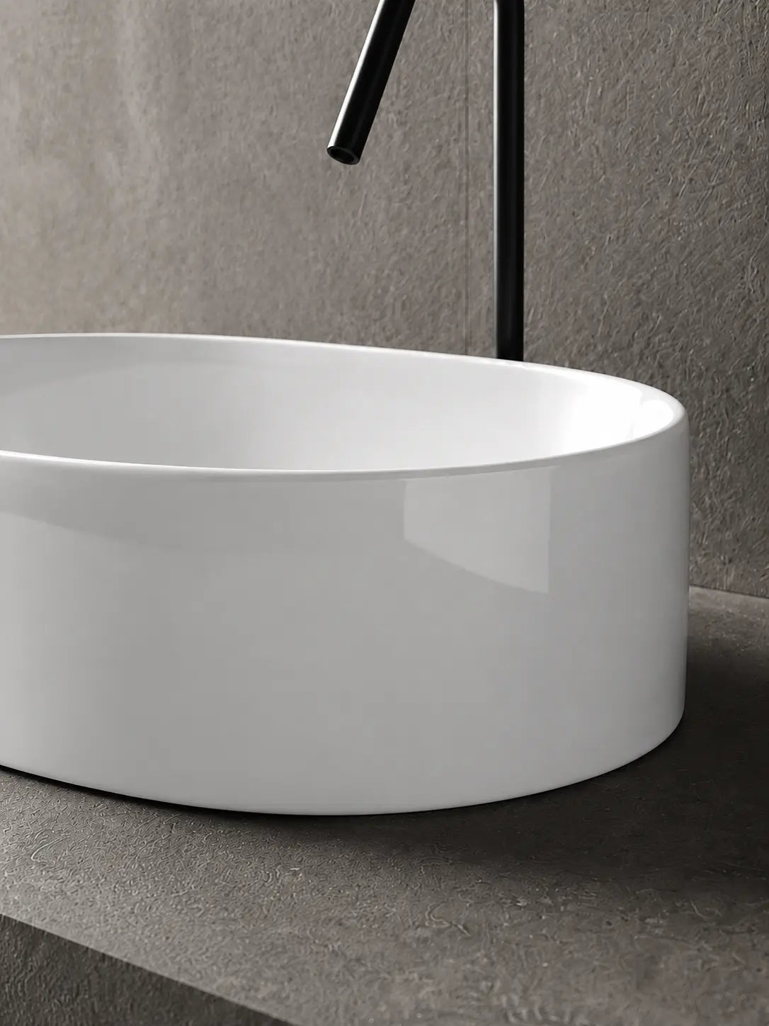 BBbidet 2691M2 glossy white oval countertop basin — seamless base detail
