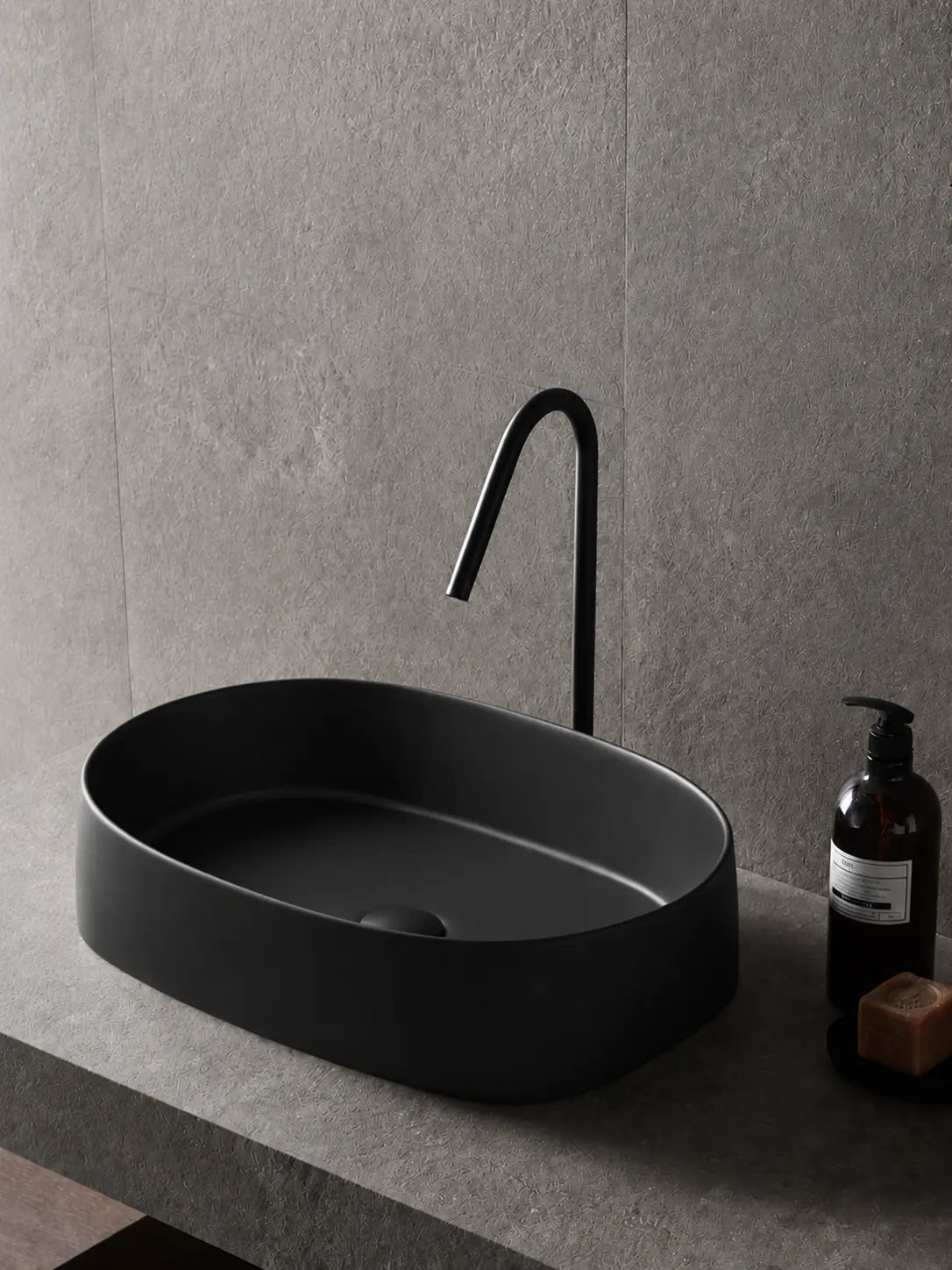 BBbidet 2691MB matte black oval countertop basin — hero bathroom scene