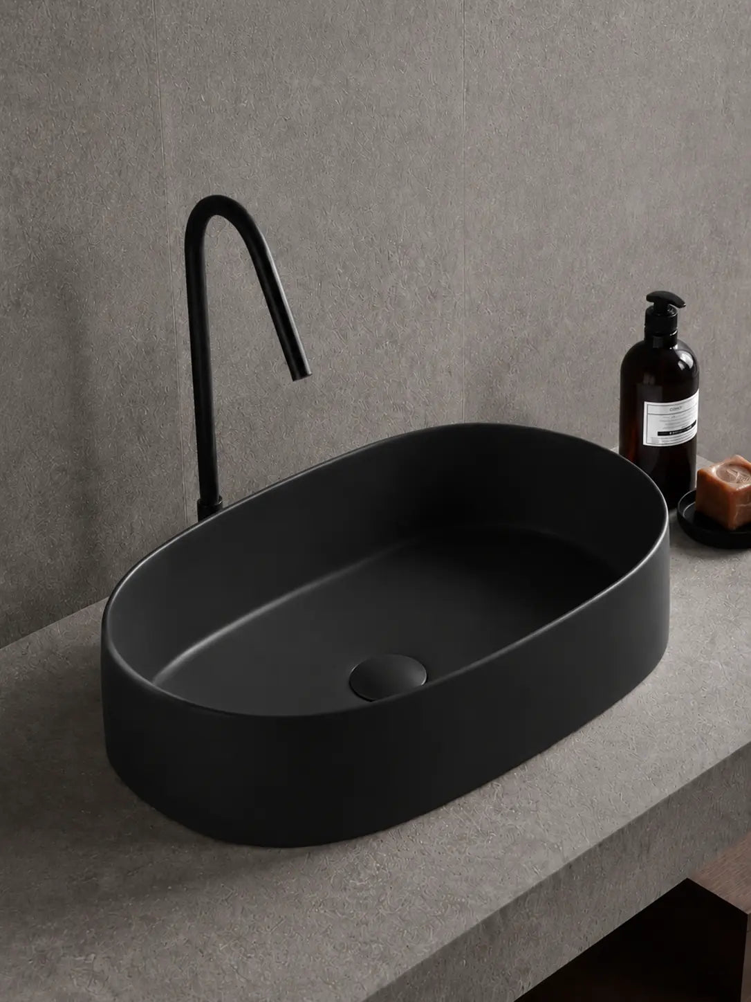 BBbidet 2691MB matte black oval countertop basin — alternate angle