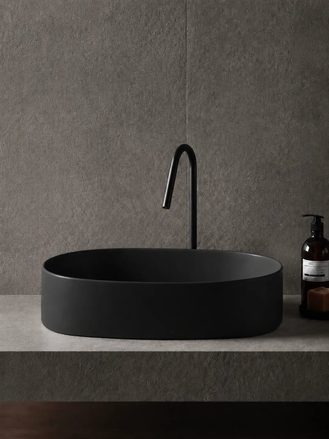BBbidet 2691MB matte black oval countertop basin — front elevation
