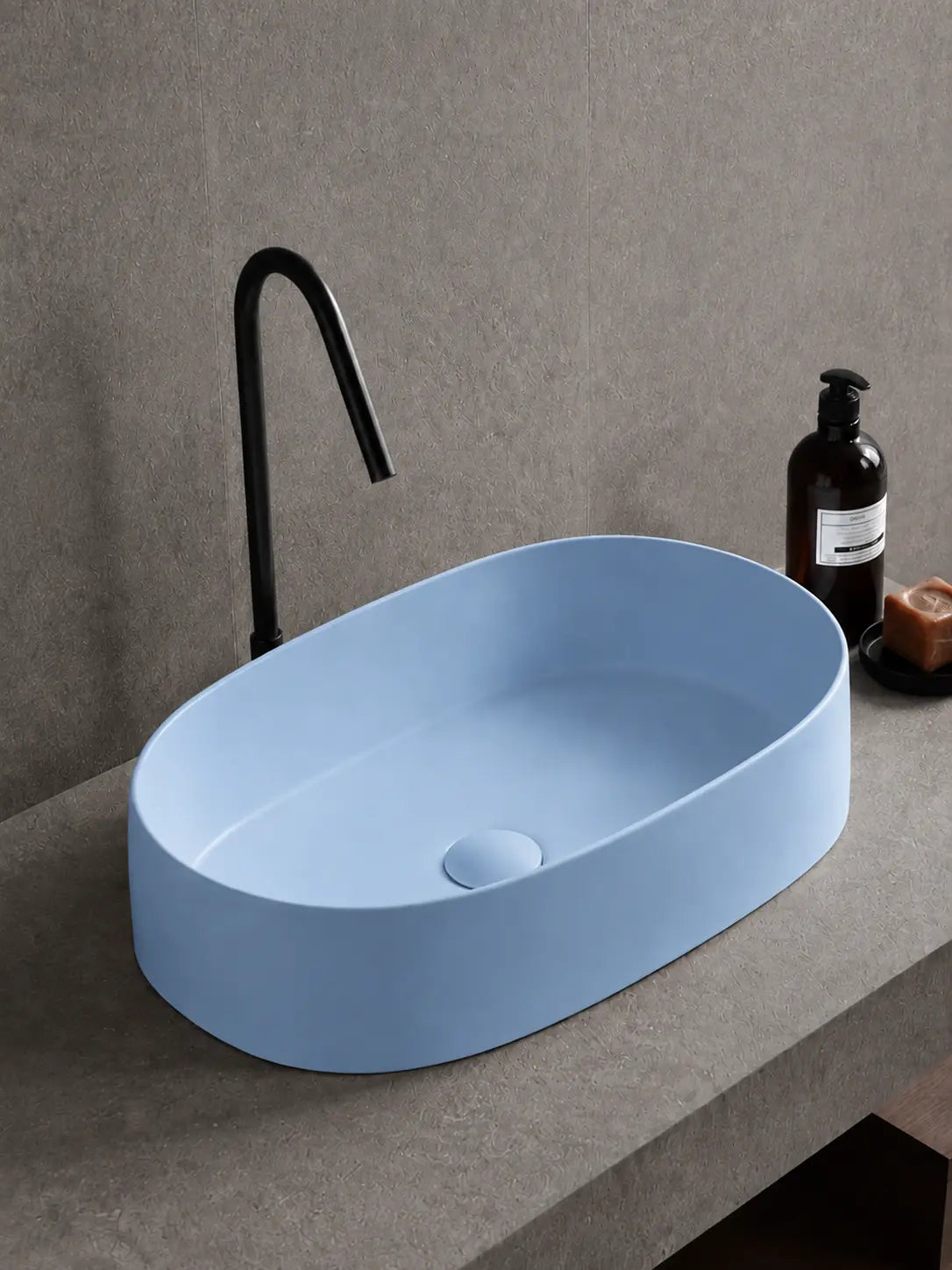 BBbidet 2691MBL matte blue oval countertop basin — alternate angle