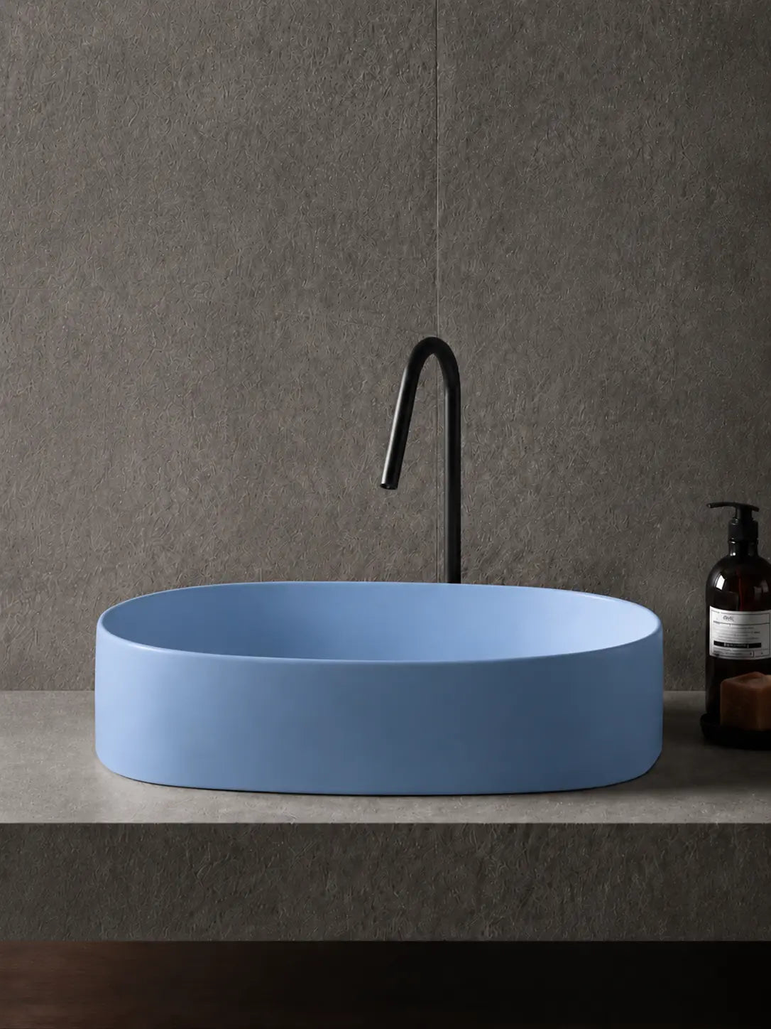 BBbidet 2691MBL matte blue oval countertop basin — front elevation