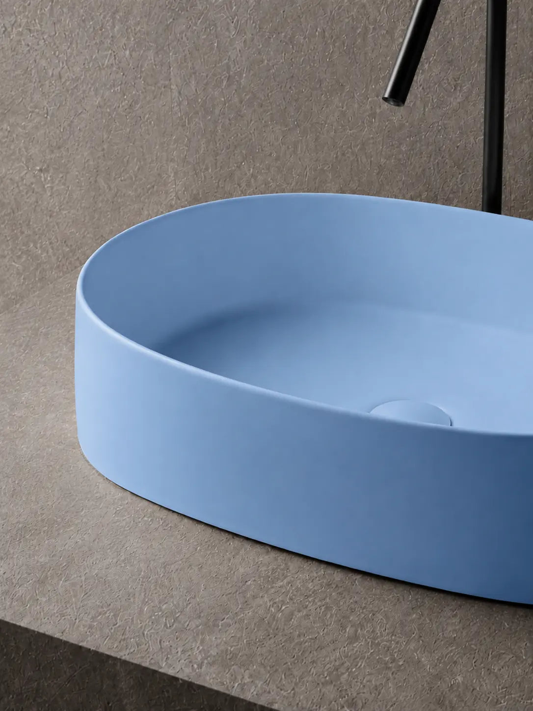 BBbidet 2691MBL matte blue oval countertop basin — thin rim detail