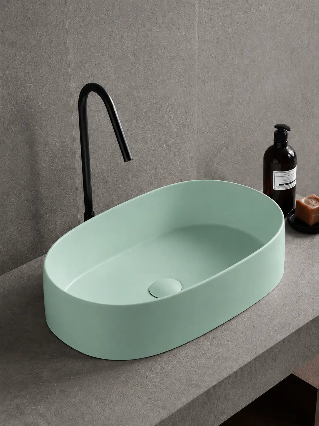 BBbidet 2691MG matte green oval countertop basin — alternate angle