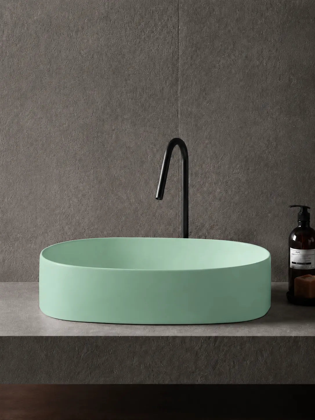 BBbidet 2691MG matte green oval countertop basin — front elevation