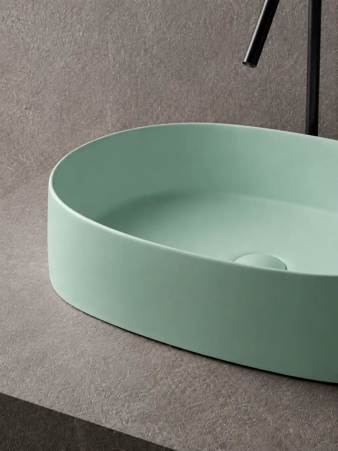 BBbidet 2691MG matte green oval countertop basin — thin rim detail