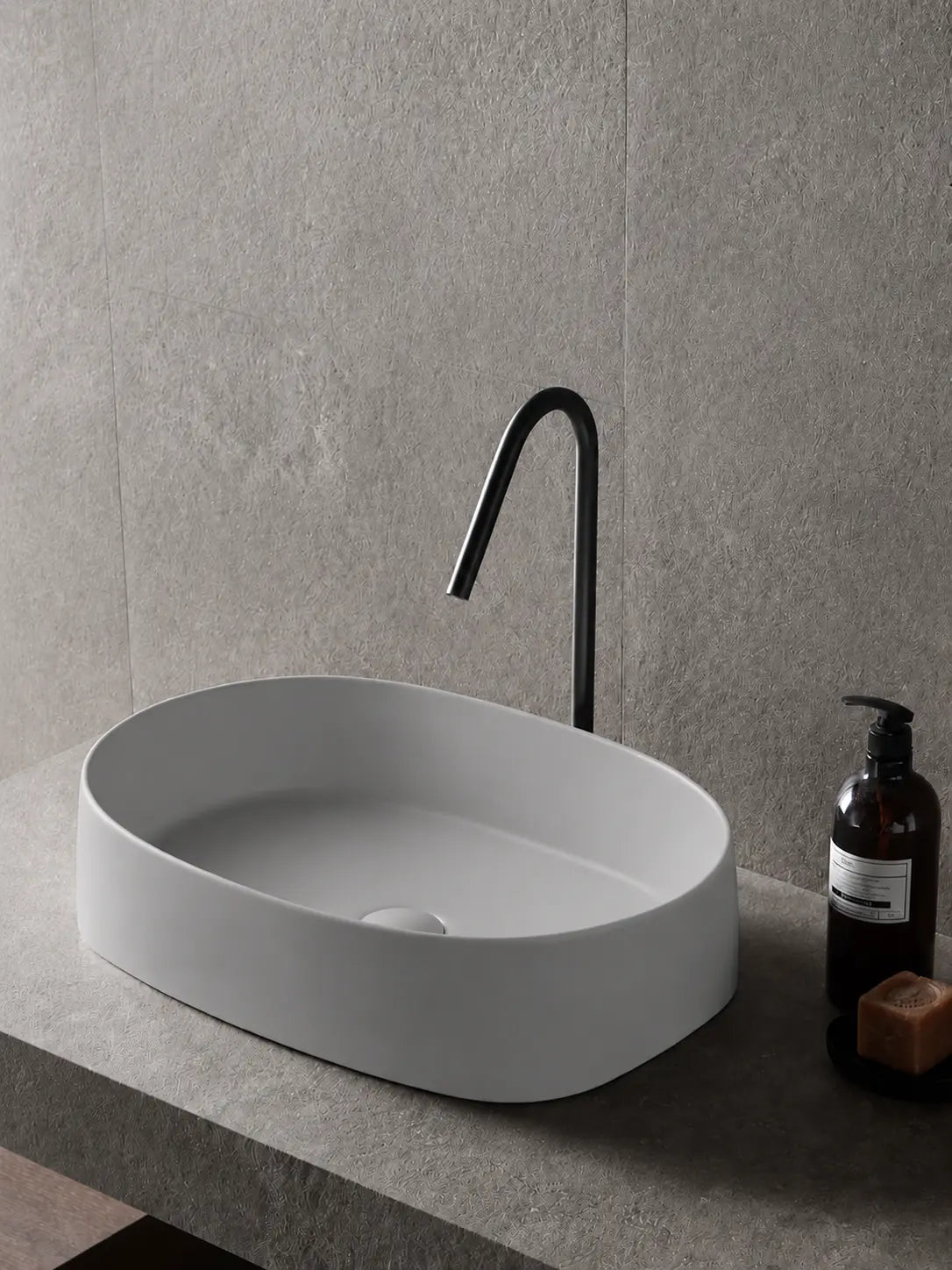 BBbidet 2691MGR matte gray oval countertop basin — hero bathroom scene