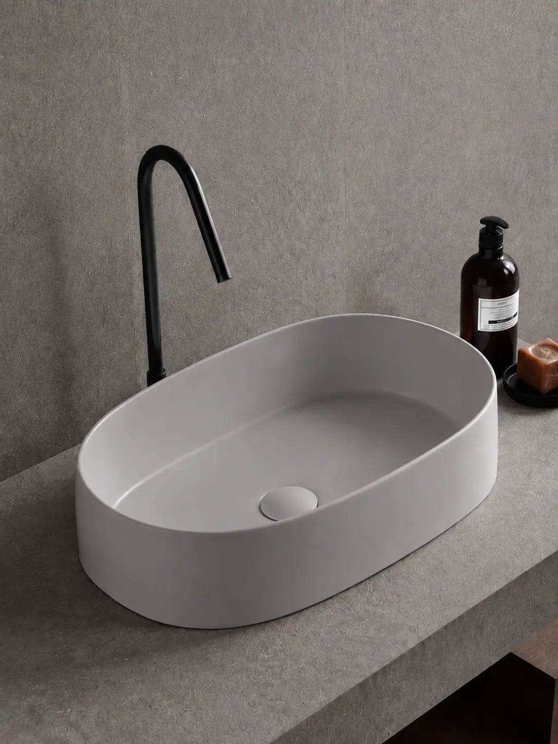 BBbidet 2691MGR matte gray oval countertop basin — alternate angle