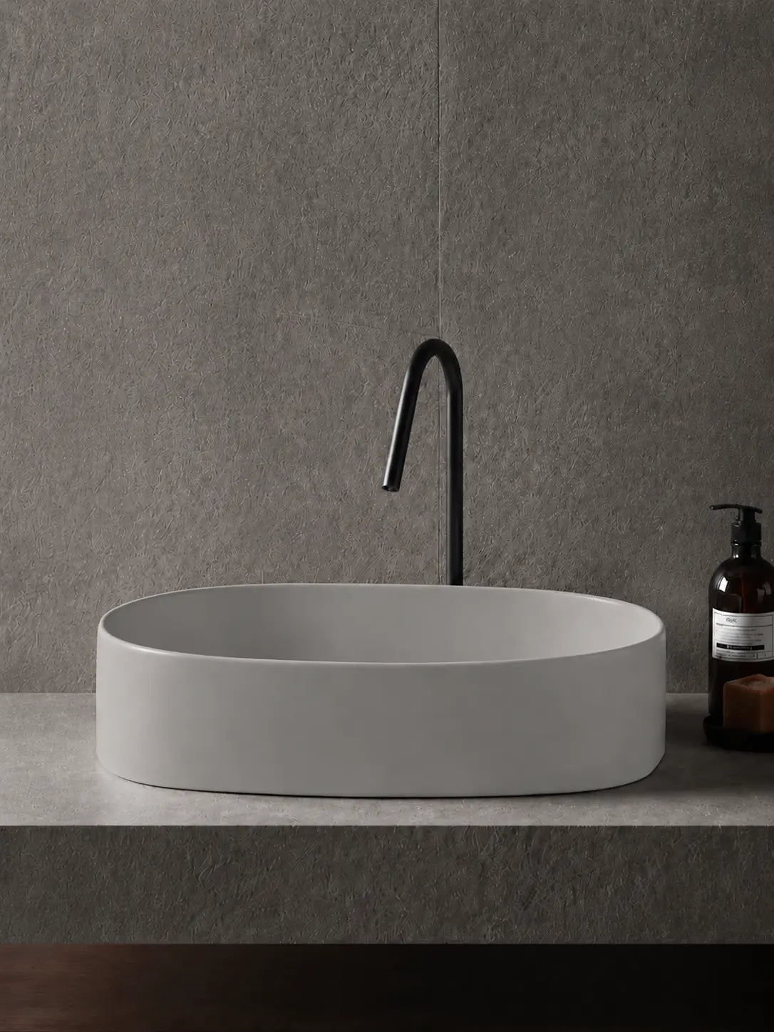 BBbidet 2691MGR matte gray oval countertop basin — front elevation