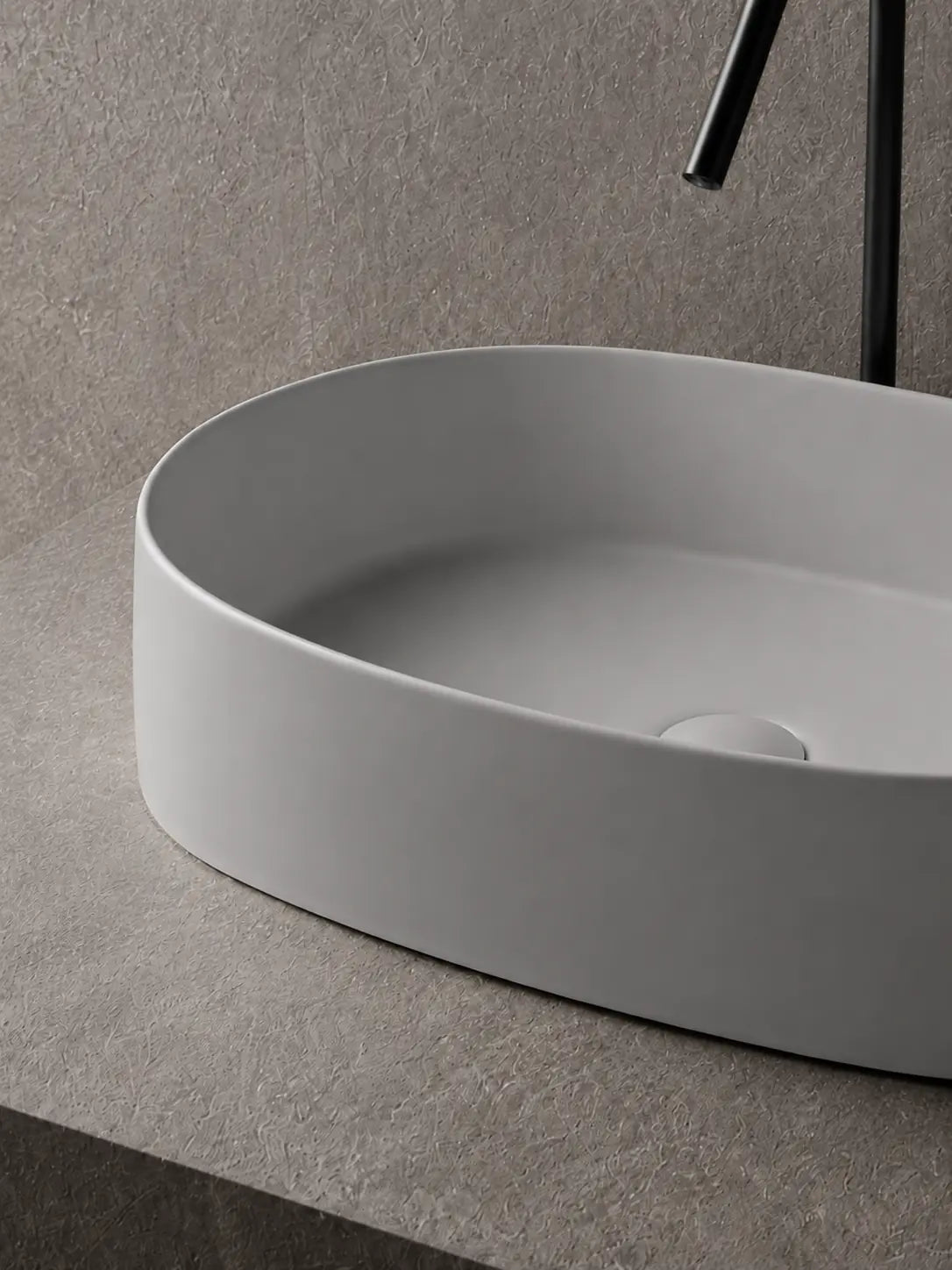 BBbidet 2691MGR matte gray oval countertop basin — thin rim detail