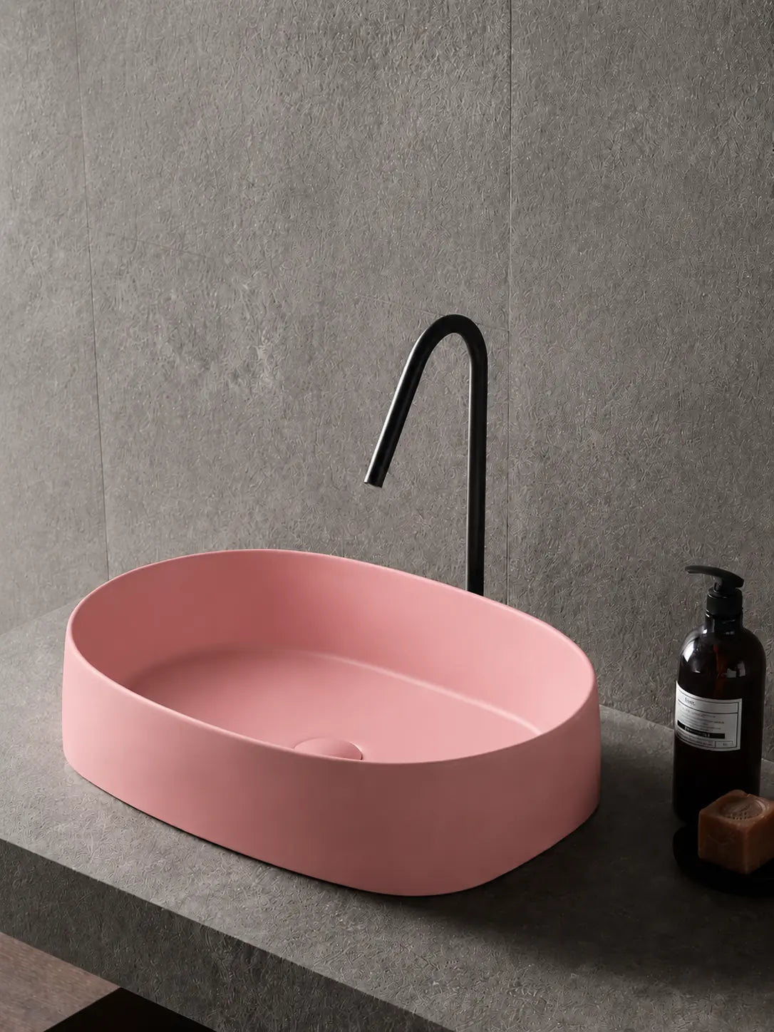 BBbidet 2691MP matte pink oval countertop basin — hero bathroom scene