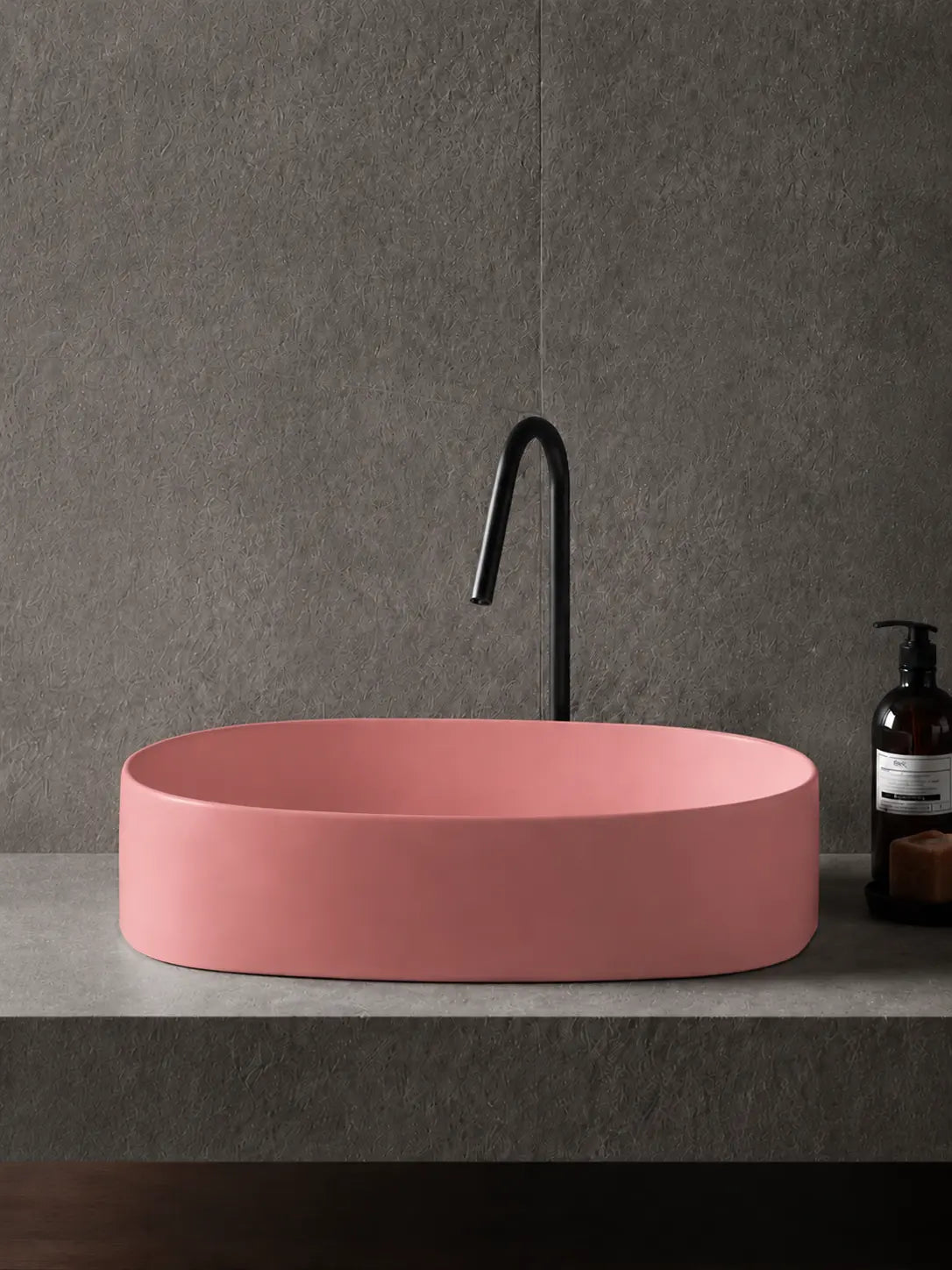 BBbidet 2691MP matte pink oval countertop basin — front elevation