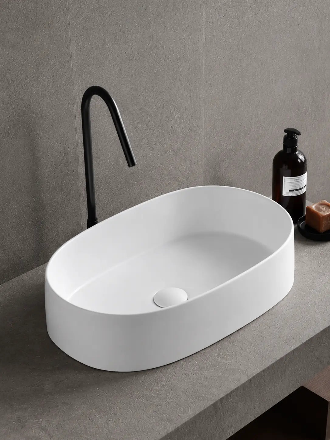 BBbidet 2691MW matte white oval countertop basin — alternate angle