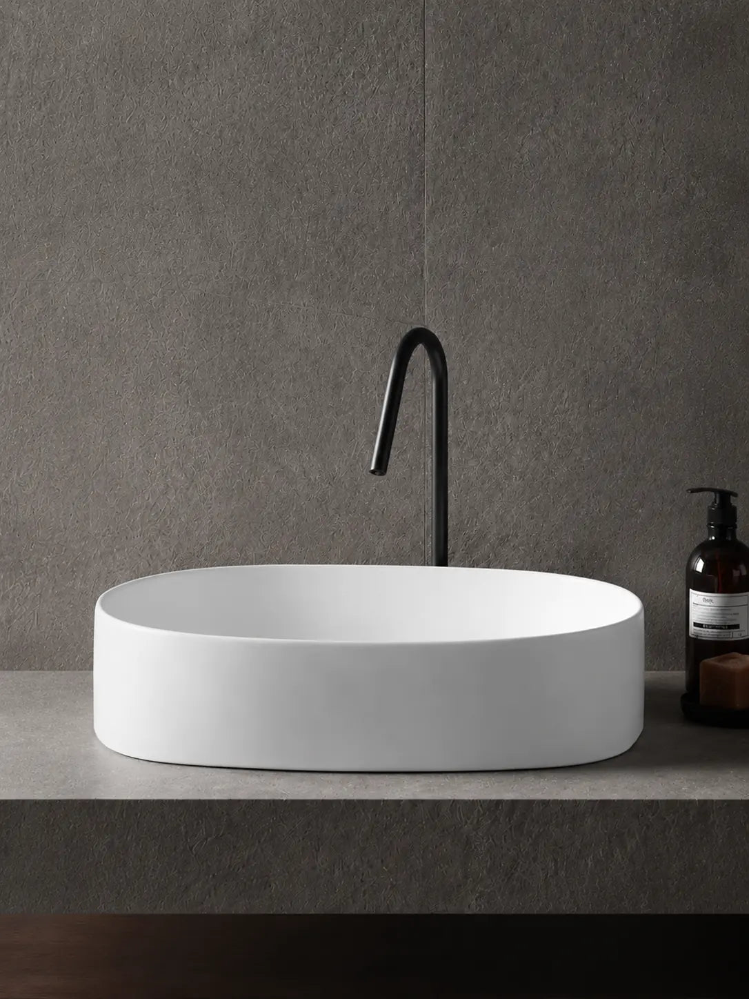 BBbidet 2691MW matte white oval countertop basin — front elevation