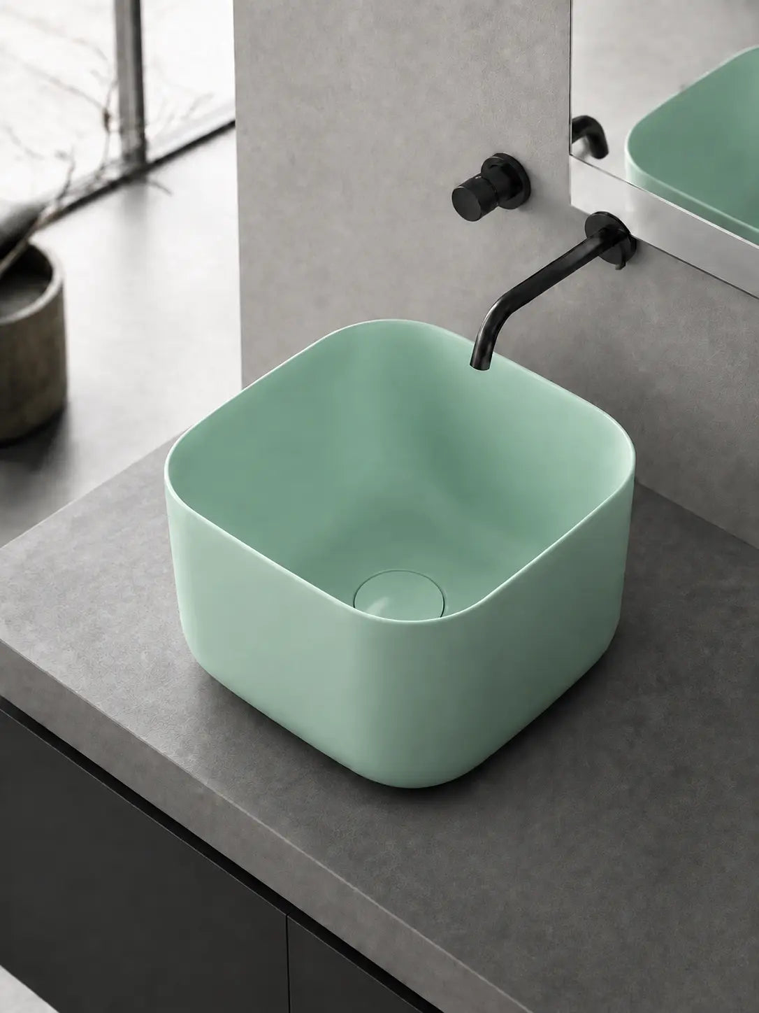 BBBIDET 2693MG matte green counter basin angle view
