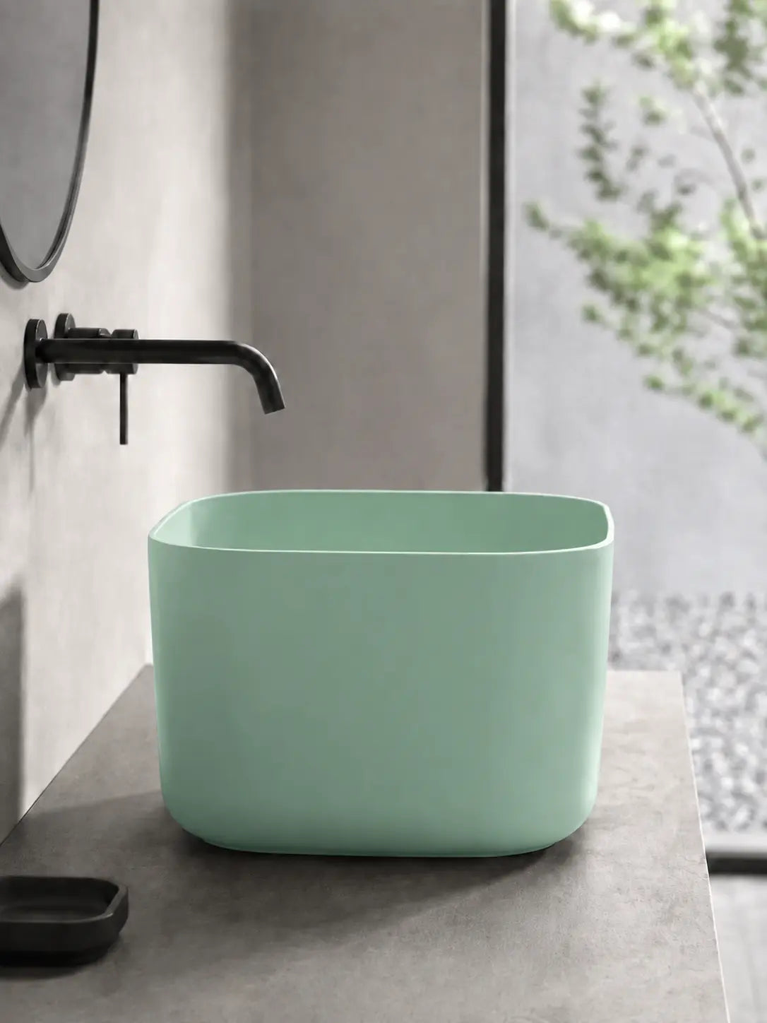 BBBIDET 2693MG matte green counter basin side view