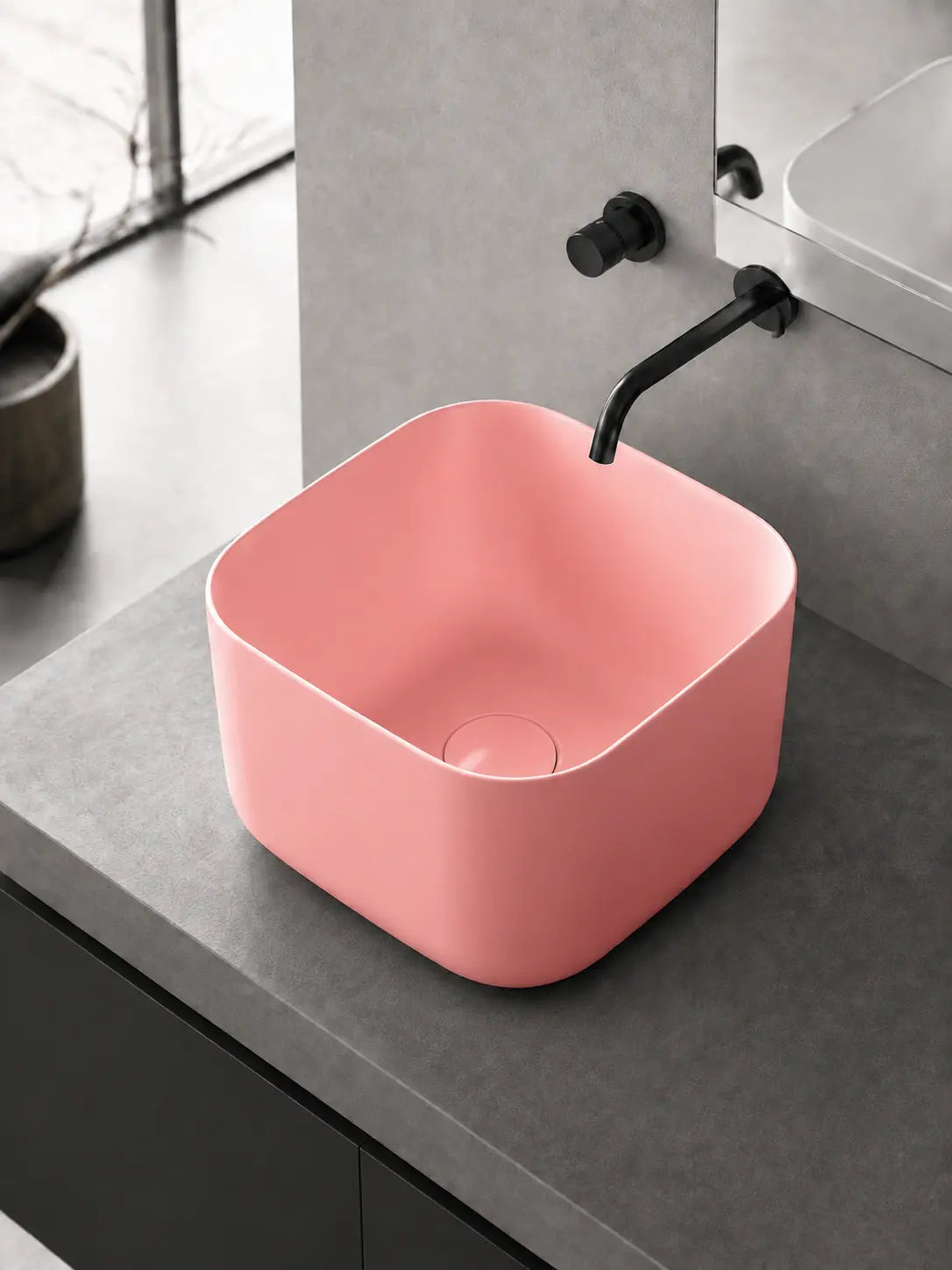 BBBIDET 2693MP matte pink counter basin angle view