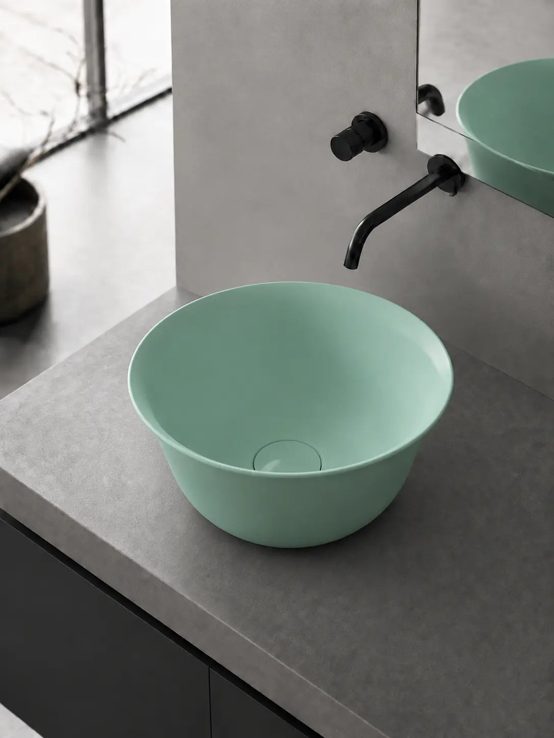 BBBIDET 2696MG matte green round countertop basin angled product view