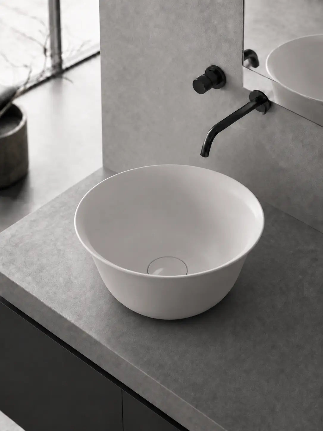 BBBIDET 2696MGR matte gray round countertop basin angled product view