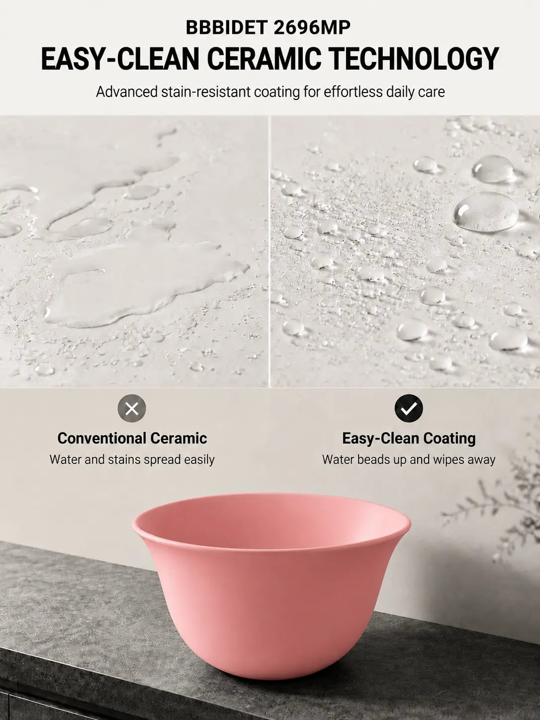 BBBIDET 2696MP matte pink countertop basin Easy-Clean ceramic coating comparison