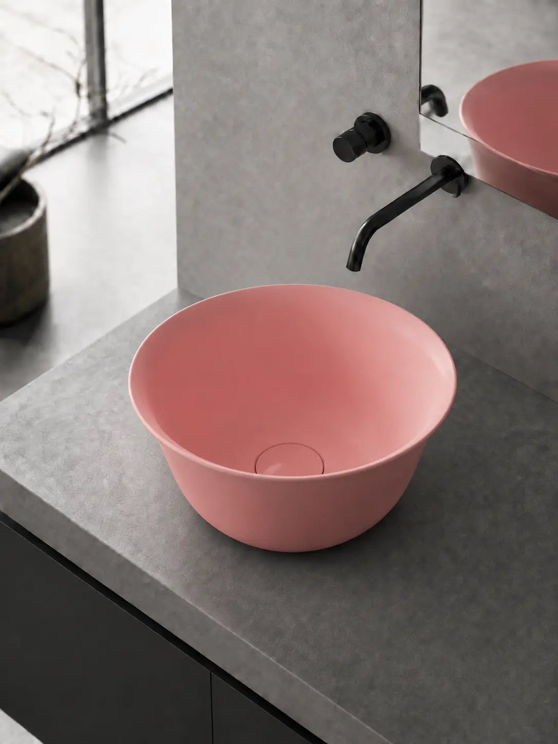BBBIDET 2696MP matte pink round countertop basin angled product view
