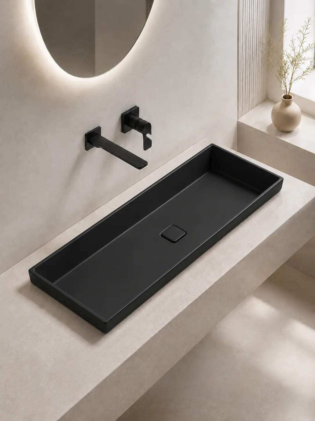 BBbidet 2722-80 ARK Matte Black 800mm semi-recessed ceramic basin – alternate bathroom scene