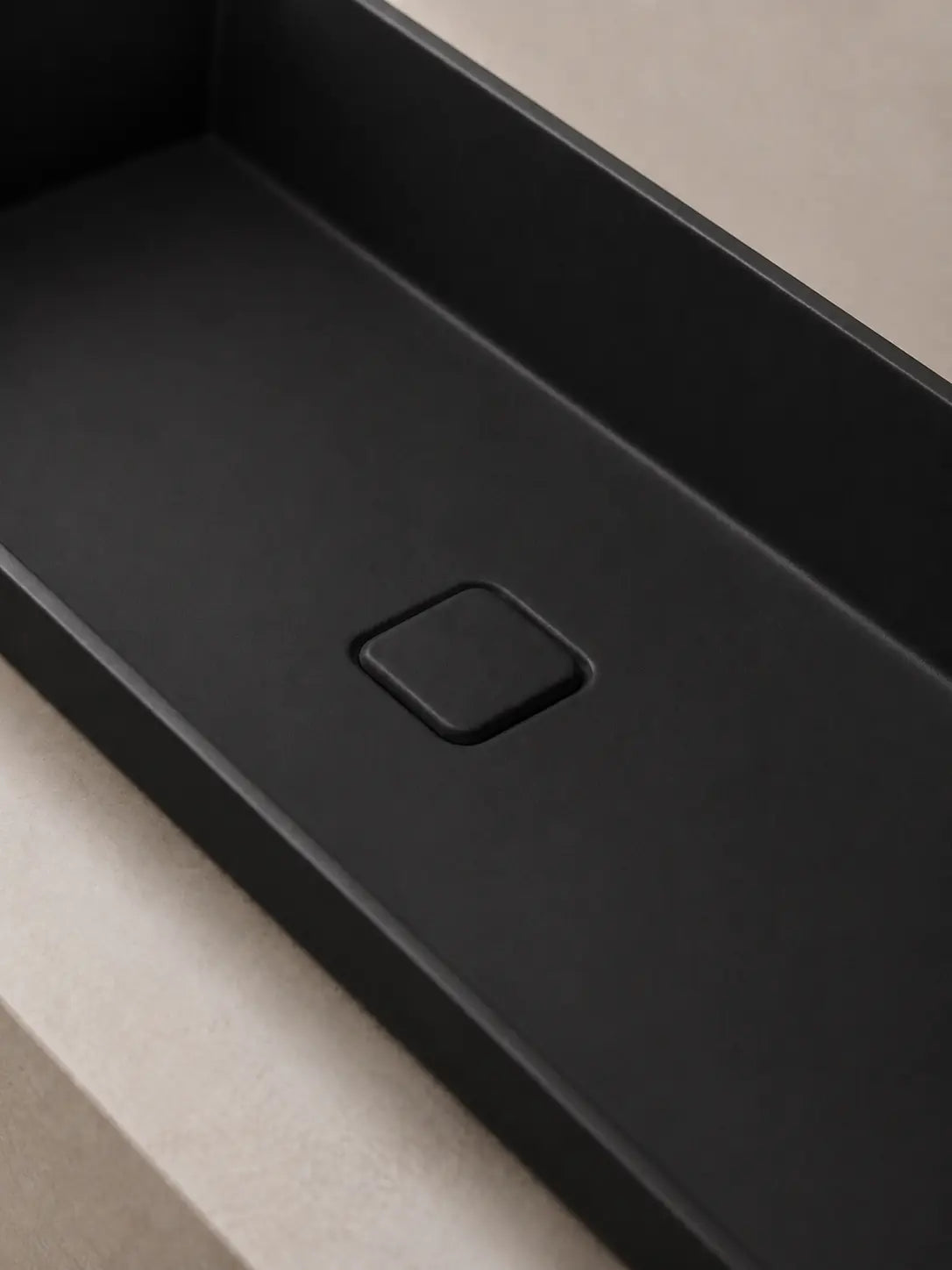 BBbidet 2722-80 ARK Matte Black 800mm semi-recessed ceramic basin – solid ceramic drain cover detail