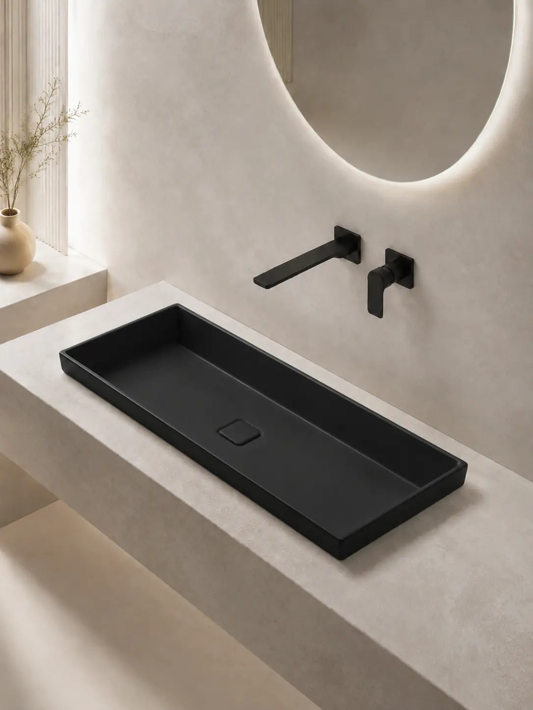 BBbidet 2722-80 ARK Matte Black 800mm semi-recessed ceramic basin – hero view