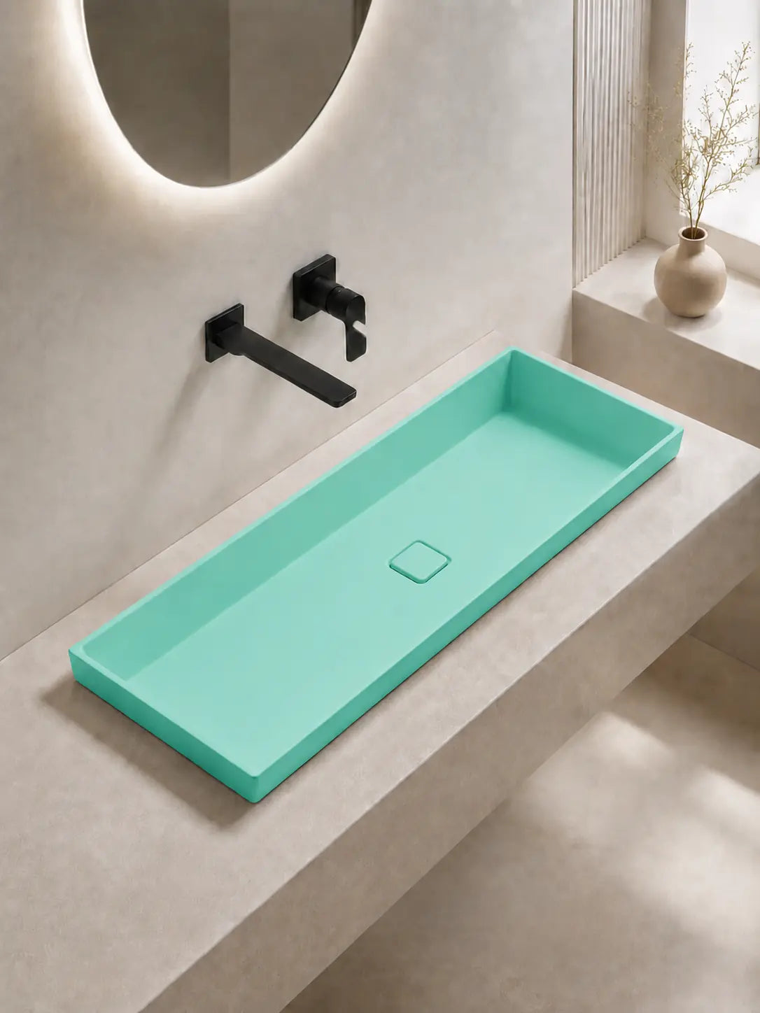 BBbidet 2722-80 ARK Matte Green 800mm semi-recessed ceramic basin – alternate bathroom scene