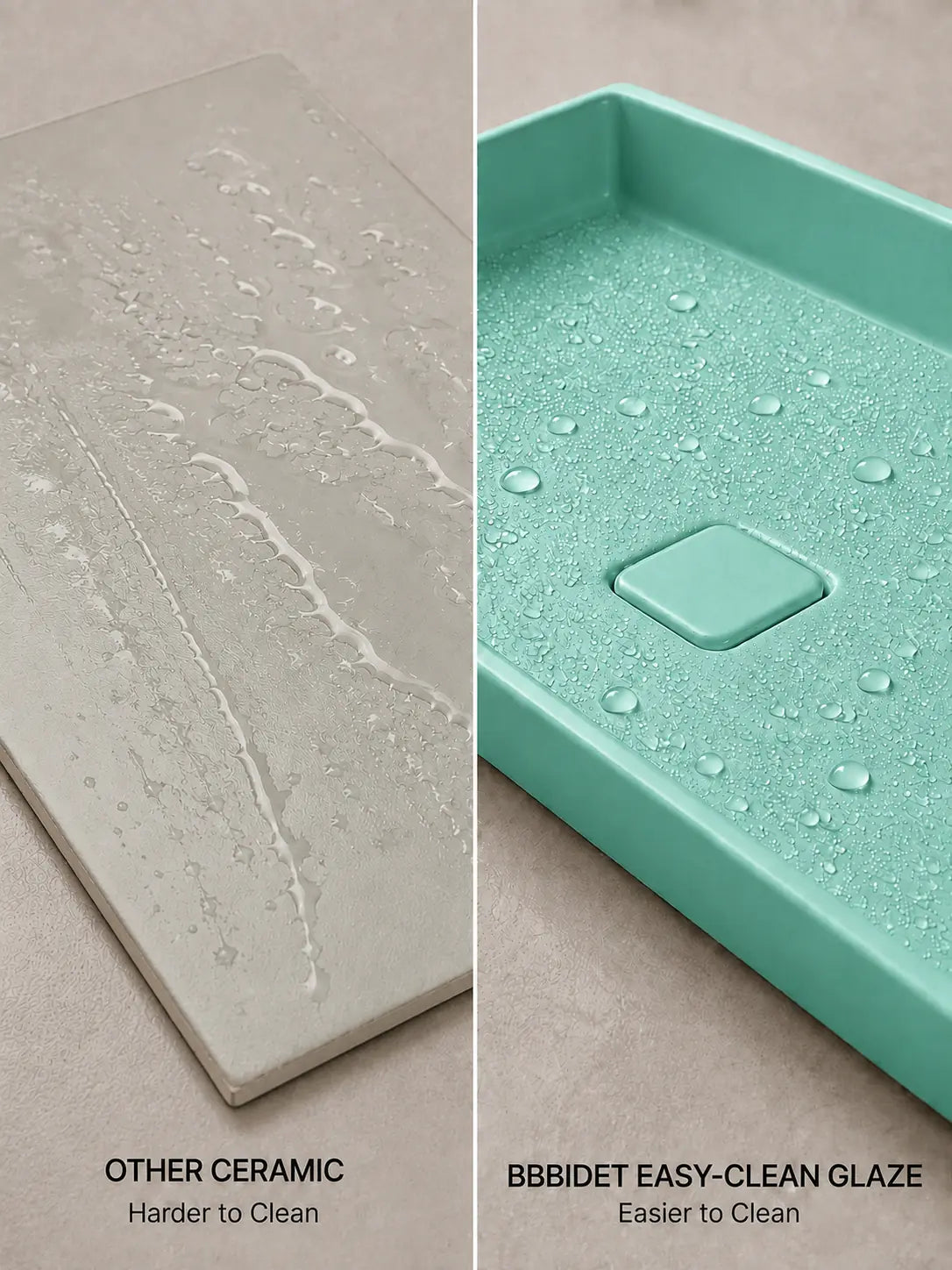 BBbidet 2722-80 ARK Matte Green basin – other ceramic versus BBbidet Easy-Clean glaze comparison