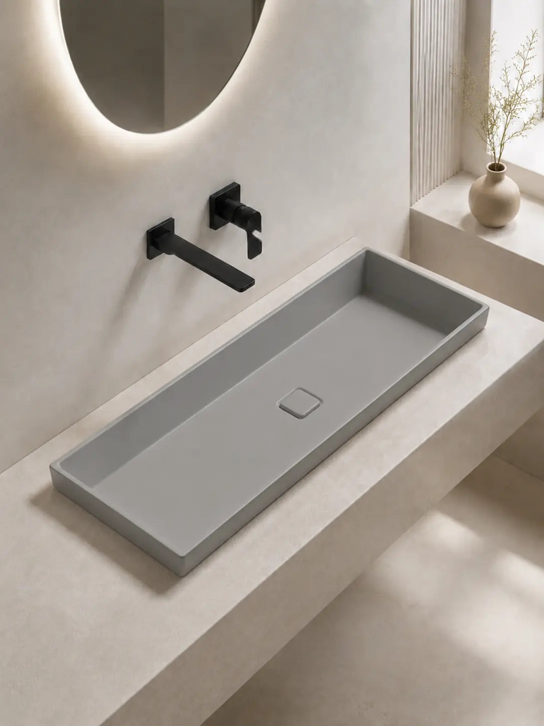 BBbidet 2722-80 ARK Matte Grey 800mm semi-recessed ceramic basin – alternate bathroom scene