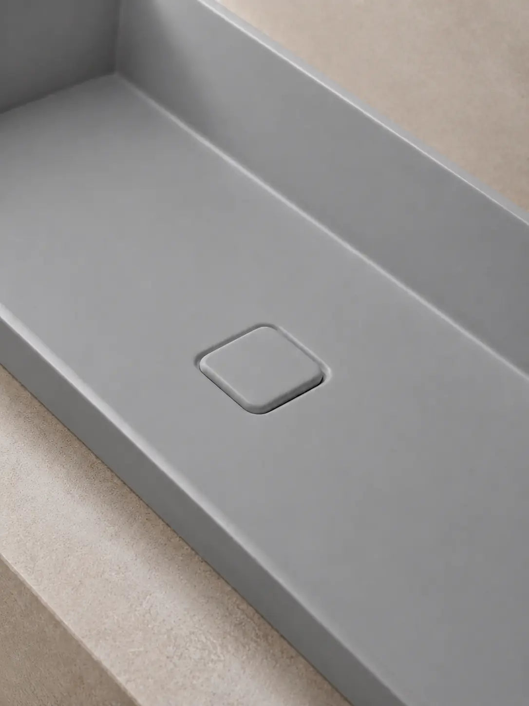 BBbidet 2722-80 ARK Matte Grey 800mm semi-recessed ceramic basin – solid ceramic drain cover detail