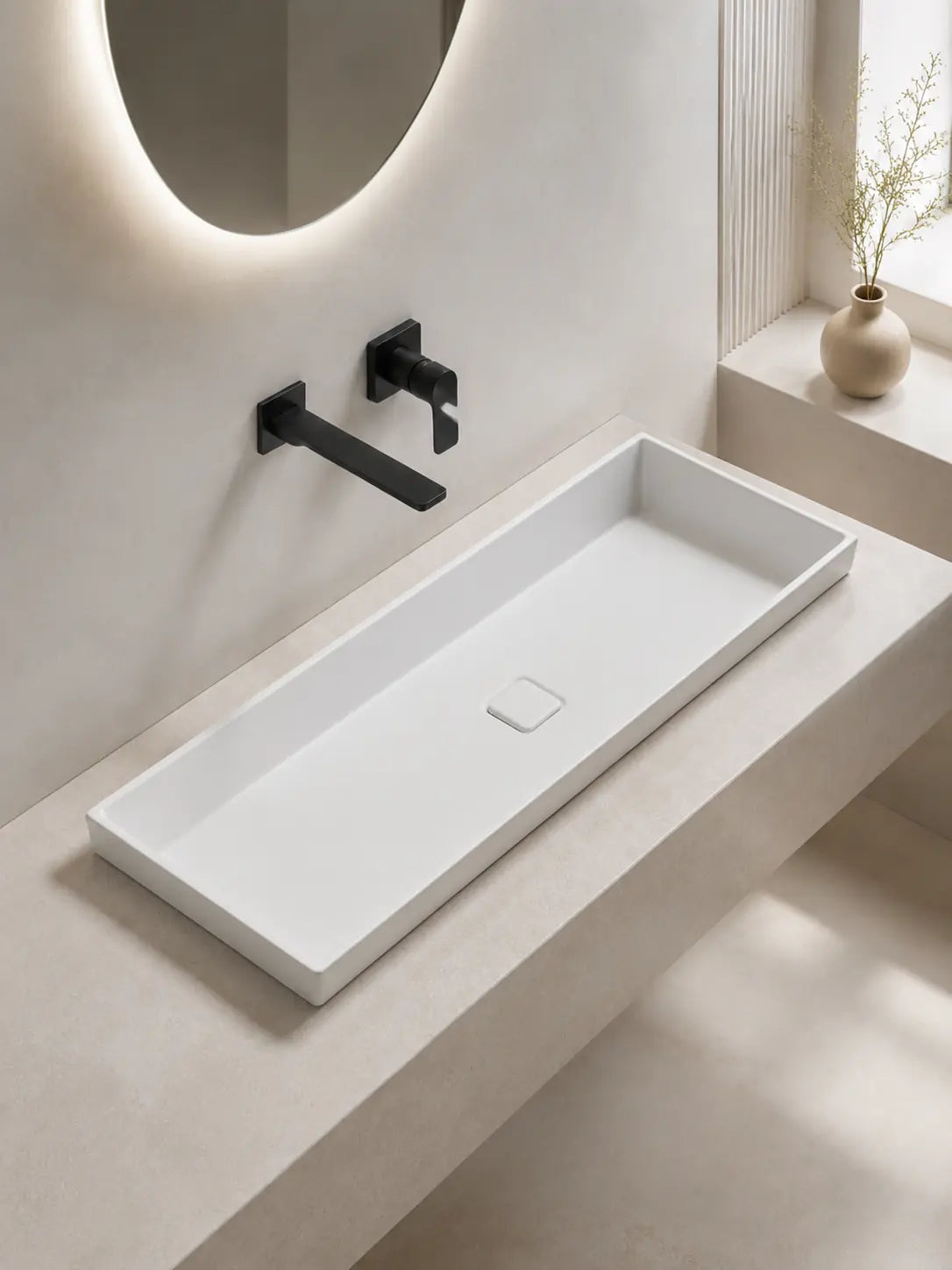 BBbidet 2722-80 ARK Matte White 800mm semi-recessed ceramic basin – alternate bathroom scene